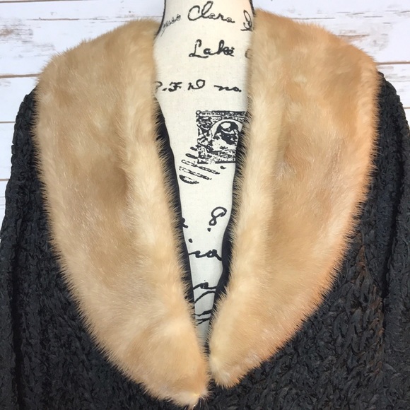 Vintage 1940s Black Dress Coat with Mink Collar - Picture 3 of 7